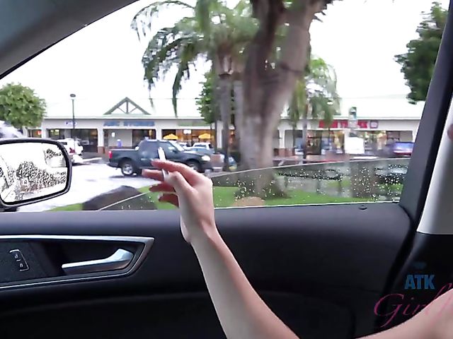 Naughty teen Emily Willis shows her coochie in the car