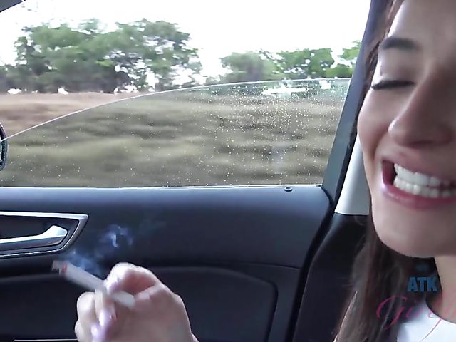 Naughty teen Emily Willis shows her coochie in the car