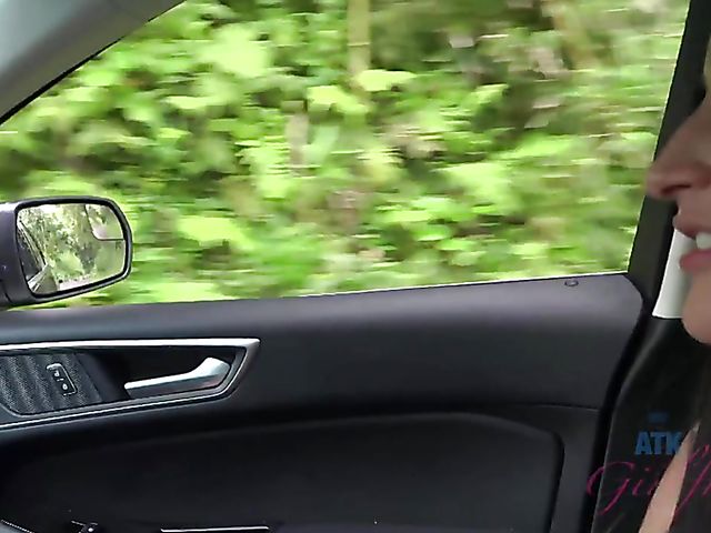 Naughty teen Emily Willis shows her coochie in the car