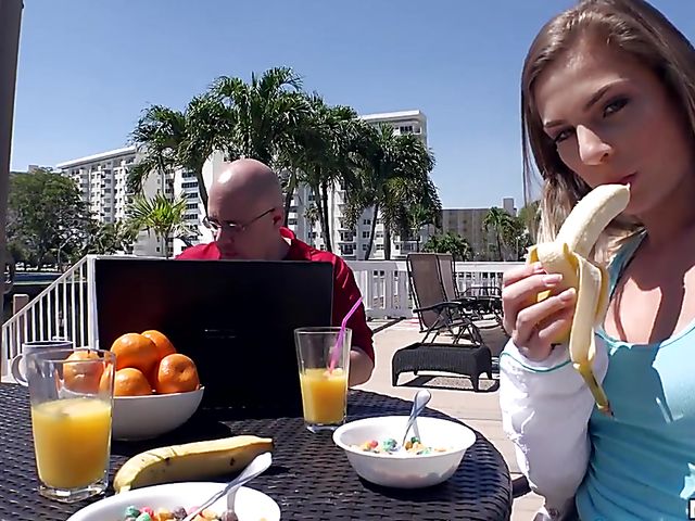 Hot teen Sydney Cole flaunts her ass by the pool and gets nailed