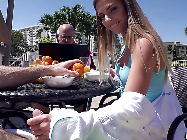 Hot teen Sydney Cole flaunts her ass by the pool and gets nailed