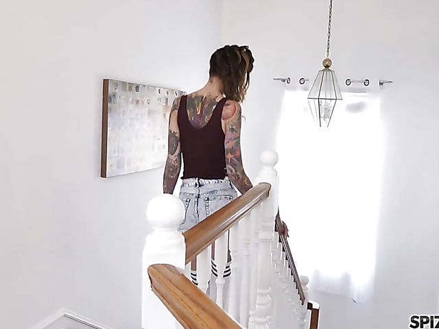 Kitchen fuck with heavily tattooed Rocky Emerson