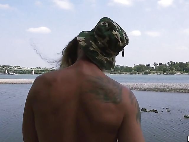 Outdoor group sex by the river with two cum loving cuties 