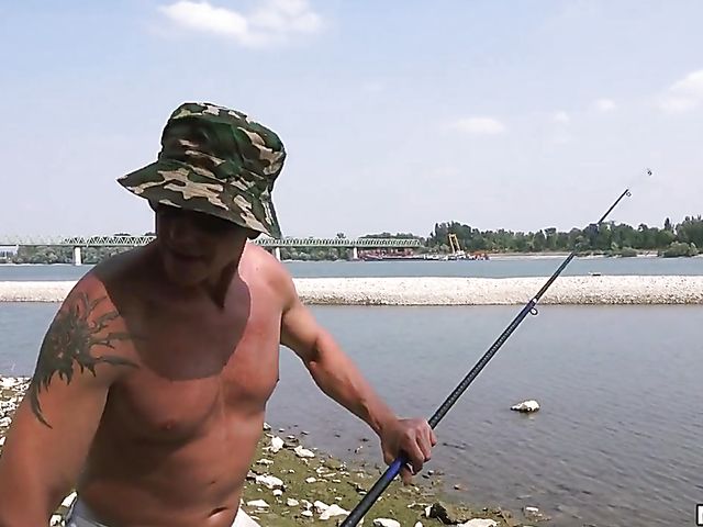 Outdoor group sex by the river with two cum loving cuties 