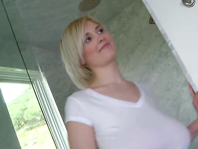 Sexy workout and hot fuck with giant tits blonde