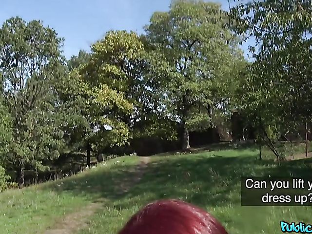 Outdoor POV fun with easy redhead Lola Fae