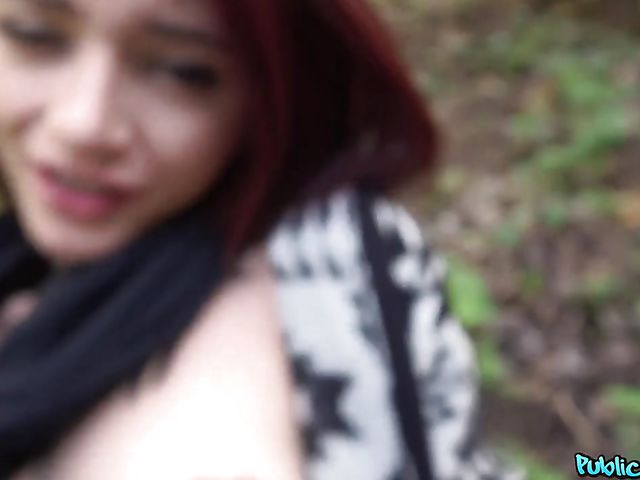 Outdoor POV fun with easy redhead Lola Fae