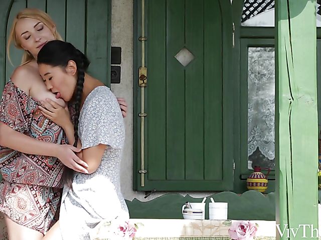 Asian lesbian Katana gets eaten out by her friend Amaris