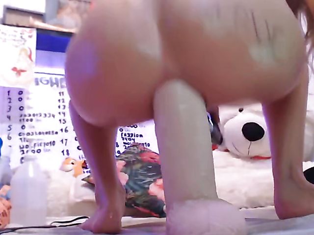 Huge anal dildo for her extremely flexible asshole