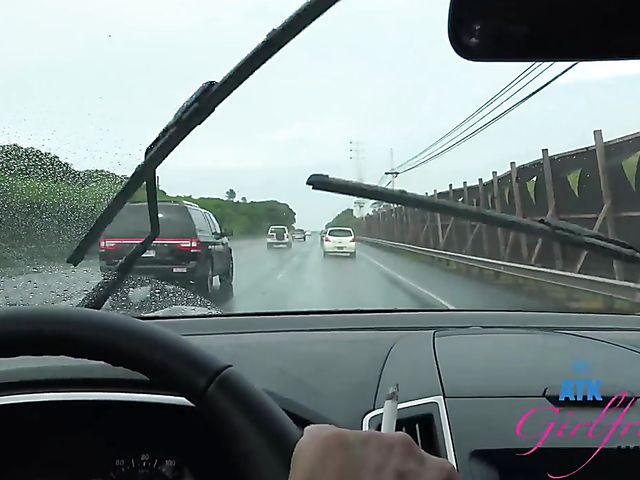 Naughty teen Brooke Haze shows her feet and cunt in the car