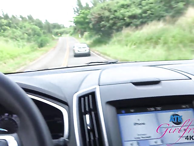 Naughty teen Brooke Haze shows her feet and cunt in the car