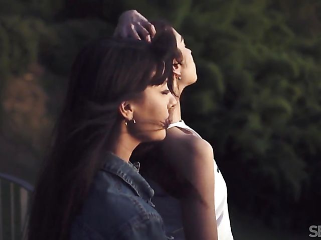 Lorena B and Sabrisse A outdoor lesbian fun