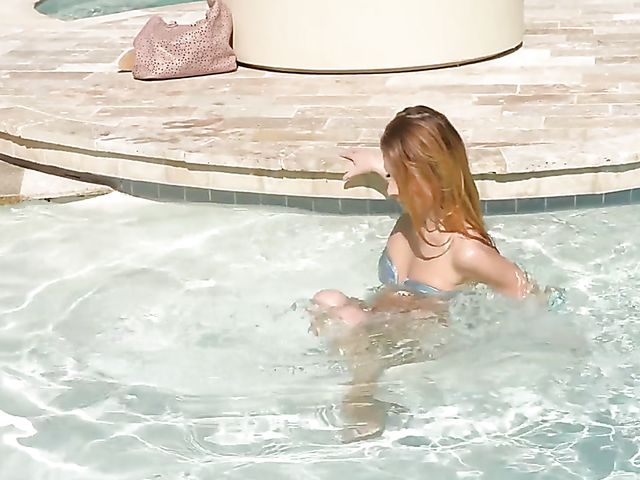 Pool fuck in the sun with skinny beauty Rebecca Volpetti