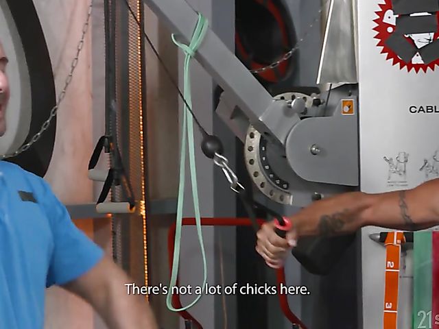 Double penetration in the gym with skinny Angel Emily