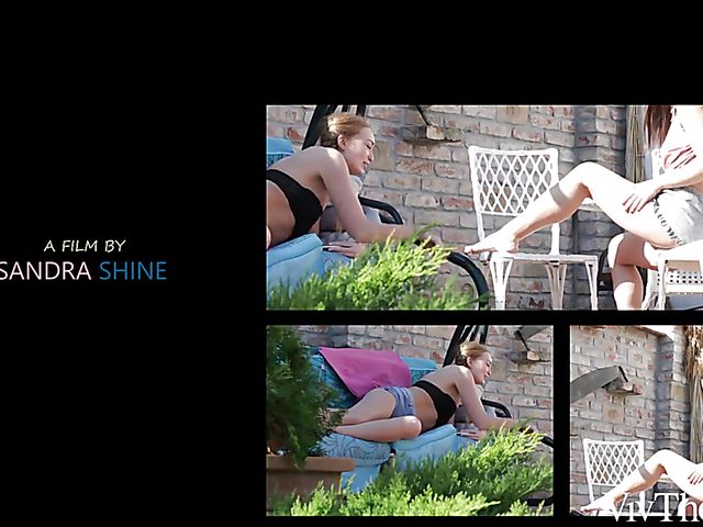 Sensual lesbians Alyssa Reece and Liza Billberry do it in the backyard