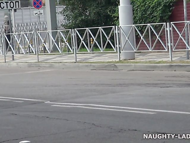 Busty babes' public nude walk in the city