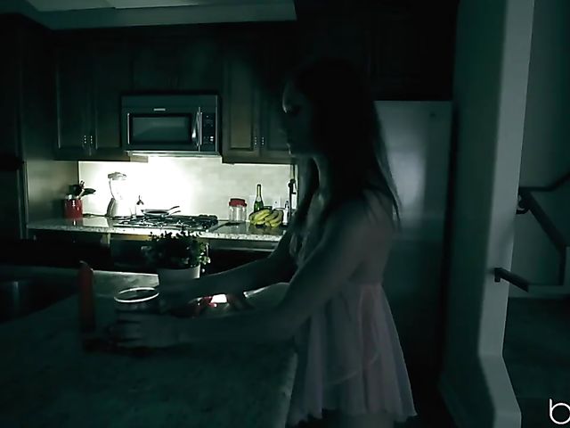 Petite brunette Zoe Bloom gets slammed in the kitchen