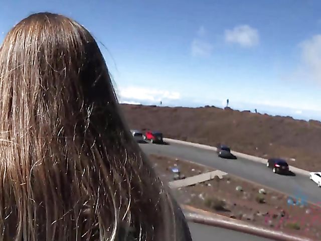 Hairy girlfriend Niki Snow is naked on the beach