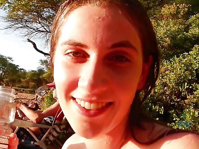 Hairy girlfriend Niki Snow is naked on the beach