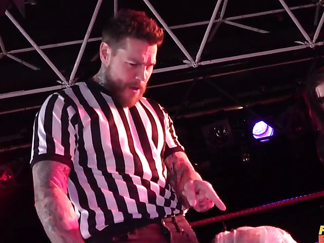 Insane big tit MILF Georgie Lyall fucks the referee in the ring