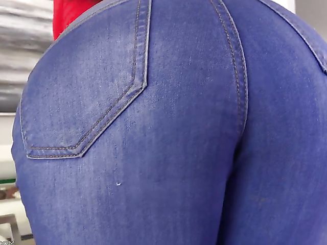 Solo ebony hottie Demi Sutra with her blue jeans down