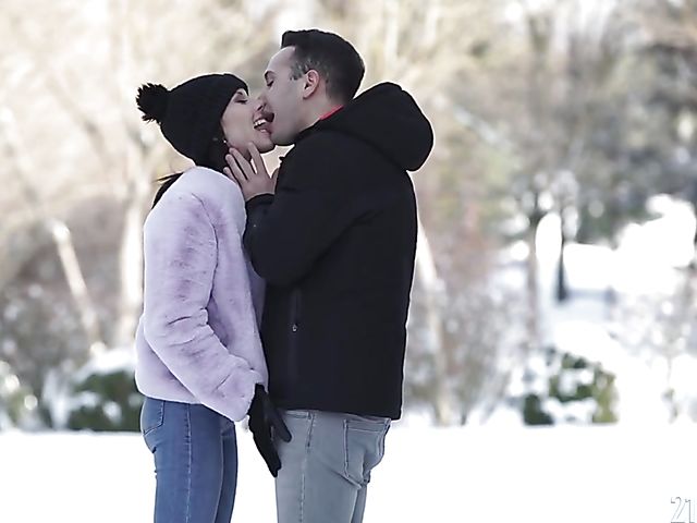 Winter anal sex with sensual brunette Lexi Layo