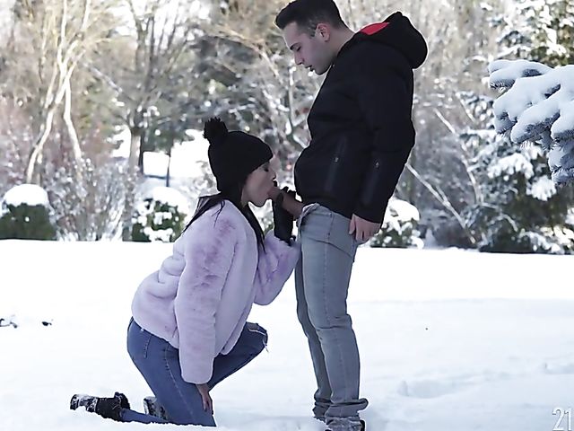 Winter anal sex with sensual brunette Lexi Layo