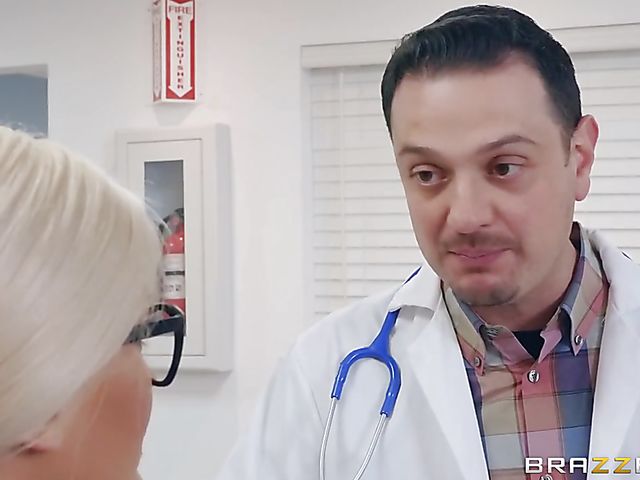 Big titted blonde nurse Julie Cash fucks her patient