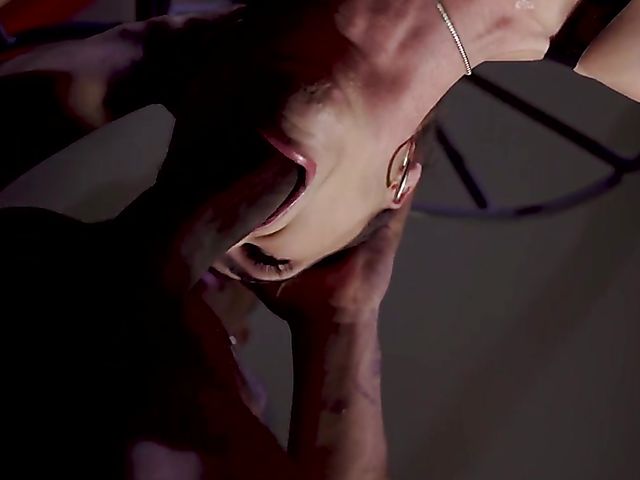 Caged Marta Lacroft sucking black cock