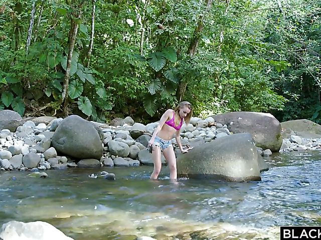 Black cock DP with skinny traveler Angel Emily