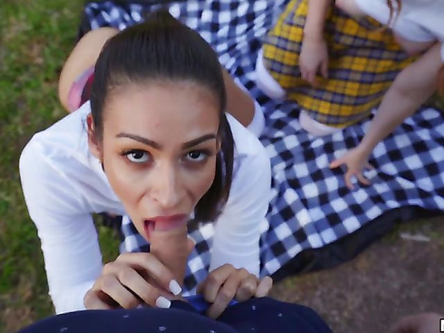 Outdoor threesome by the lake with Arietta Adams and Katana Kombat