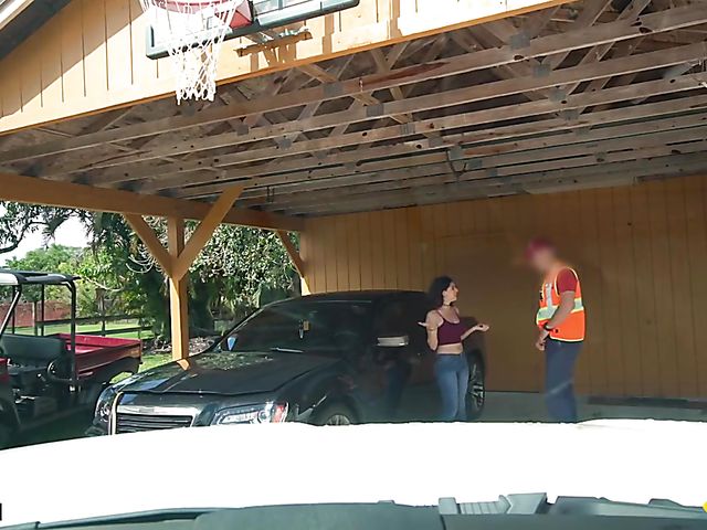 Latina big tits babe Gabriela Lopez has fun with a car mechanic