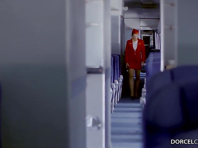 French DP in the sky with sexy stewardess Clea Gaultier