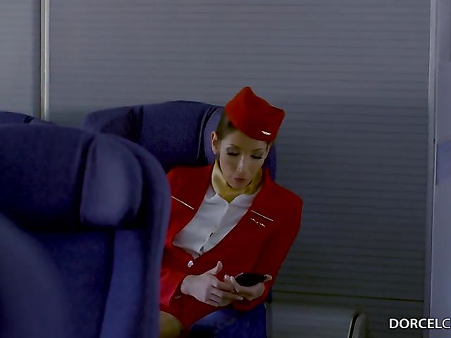 French DP in the sky with sexy stewardess Clea Gaultier