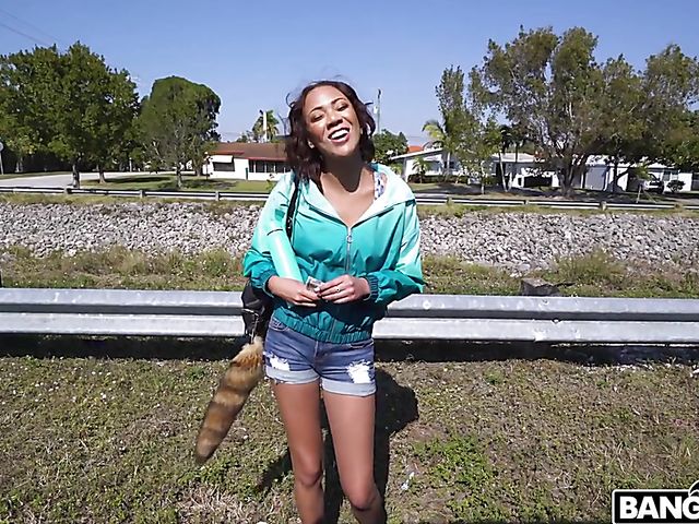 Light skin ebony London Tisdale picked up and fucked