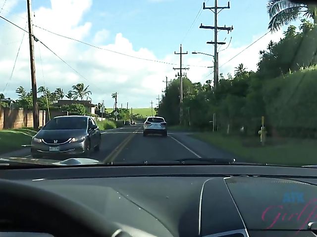 Naughty teen shows her twat in the car