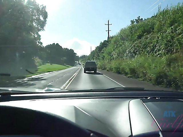 Naughty teen shows her twat in the car