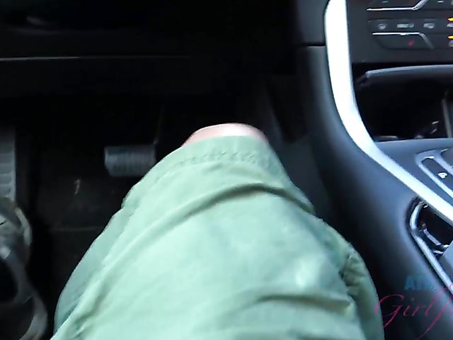 Naughty teen shows her twat in the car