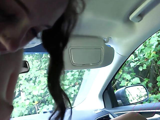 Naughty teen shows her twat in the car