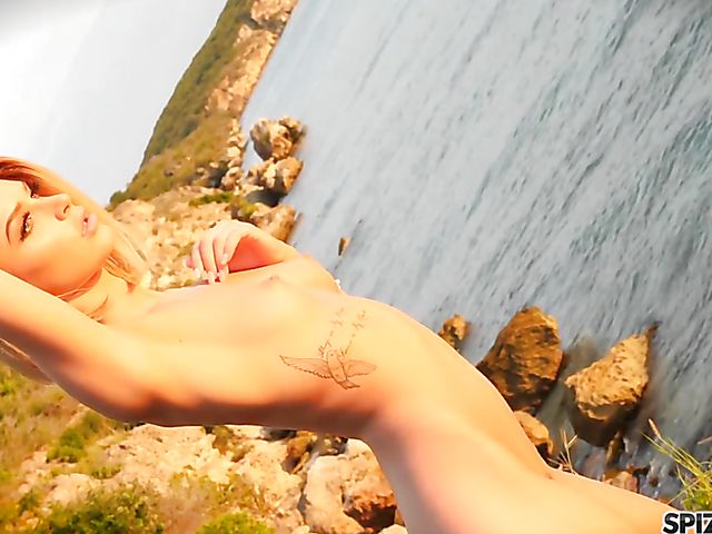 Outdoor sex by the river with skinny Emma Hix