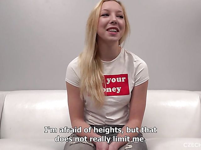 Czech small tits blonde Eva gets oiled up 