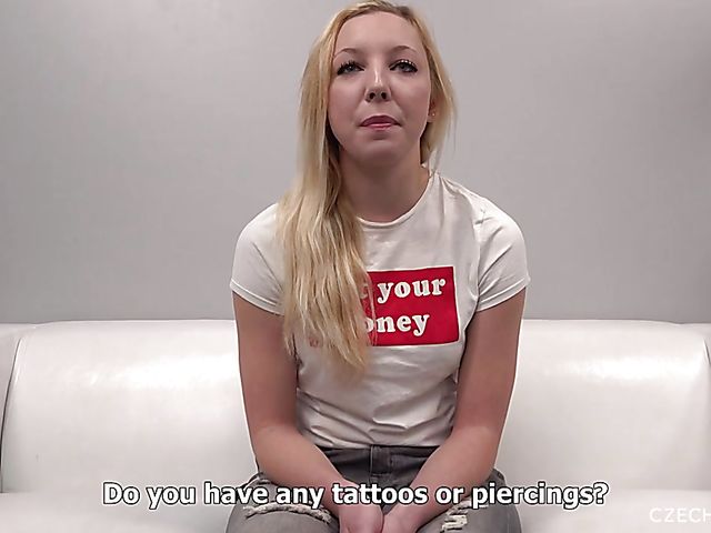 Czech small tits blonde Eva gets oiled up 