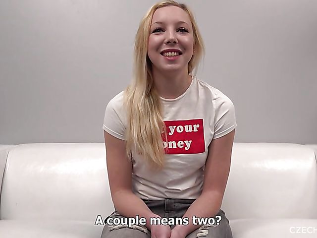 Czech small tits blonde Eva gets oiled up 