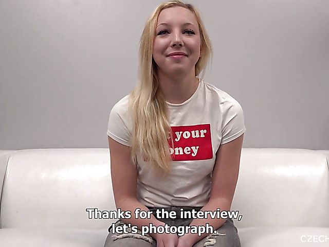 Czech small tits blonde Eva gets oiled up 