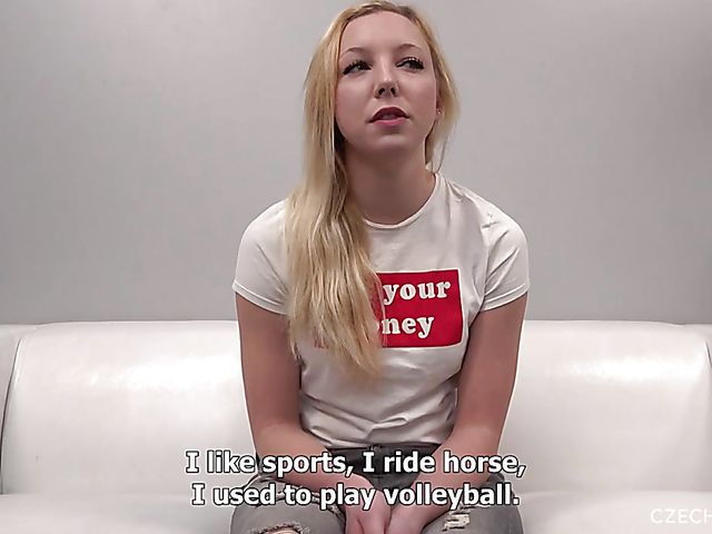 Czech small tits blonde Eva gets oiled up 