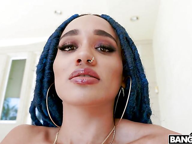 Big ass ebony Julie Kay posing by the pool and fucking