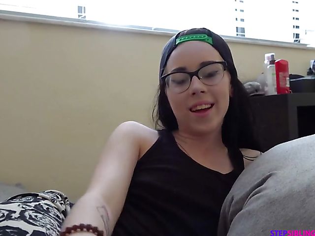 Bespectacled brunette teen Bambi Black gets nasty