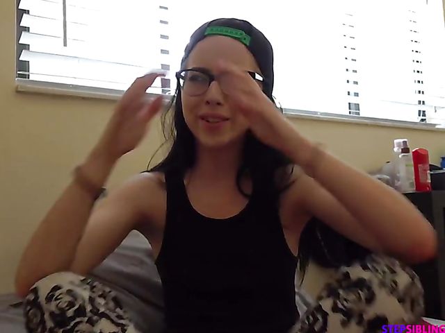 Bespectacled brunette teen Bambi Black gets nasty