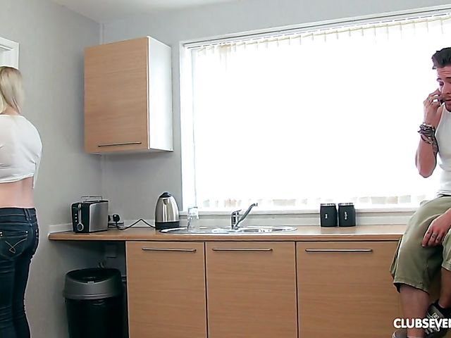 Pale teen Carly Rae Summers gets hammered in the kitchen 