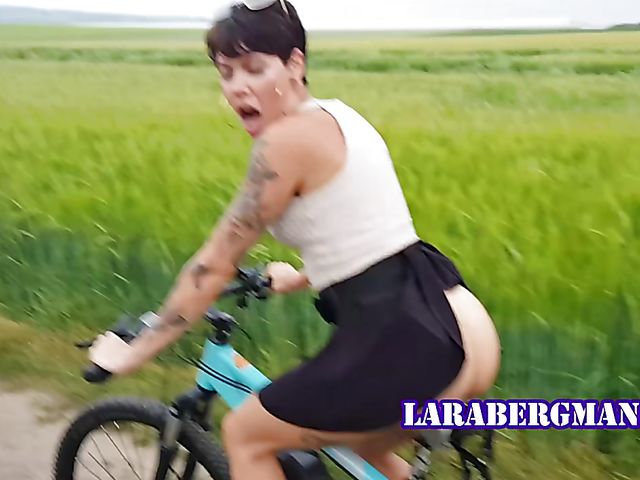 MILF Lara Bergmann riding her dildo bike 